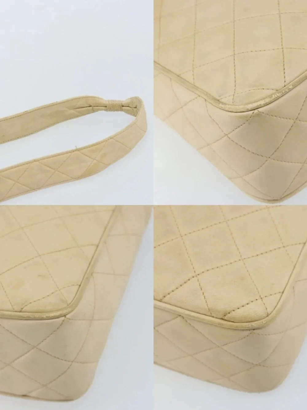 CHANEL Chain Matelasse Shoulder Bag Leather Beige Gold CC Auth 173120A